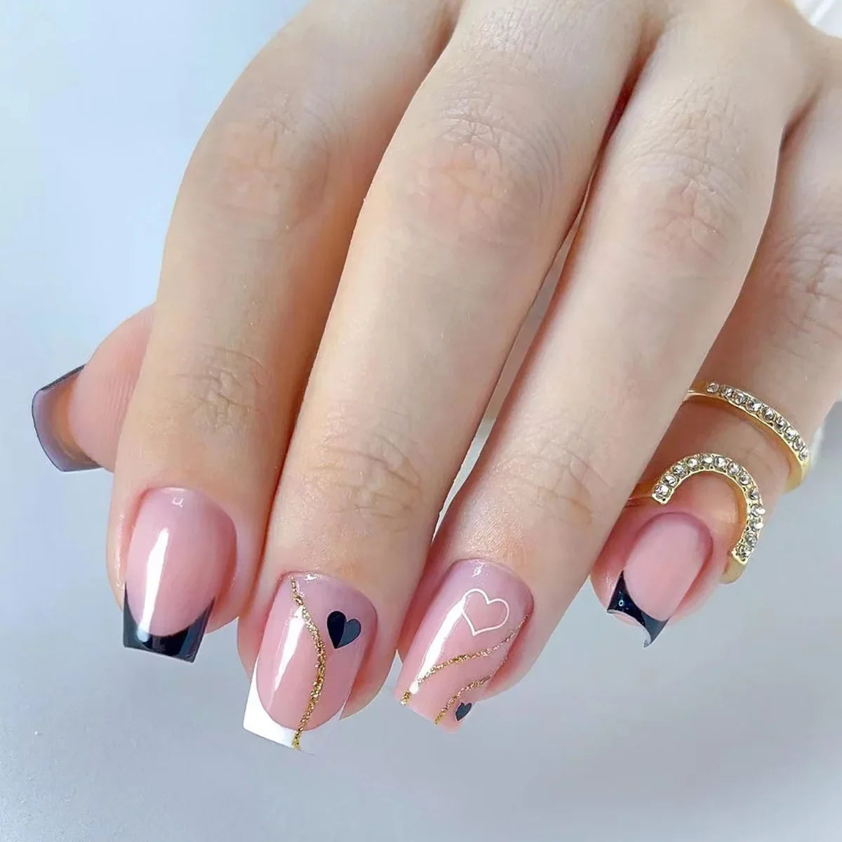 24pcs Pink Fake Nail Patch Sweet Korean Style False Nails Full Cover Wear White Bow Decortive Press on Nails for Girls Women