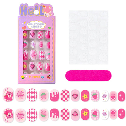 12pcs Kids 3D Stereo Sanrio Fake Nails Patch Sweet Girls Cute Cartoon Hello Kitty press on nails Kuromi Child Wearable FalseNail
