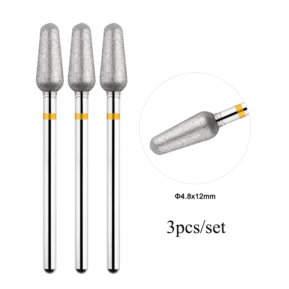 TP 3pcs/set Flame Diamond Nail Drill Bits 3/32'' Russian Electric File Bits Milling Cutter for Manicure Cuticle Remove Nail Tool