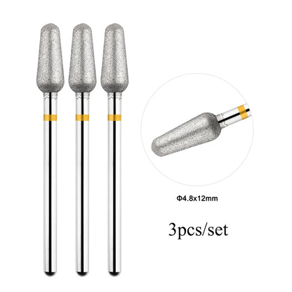 TP 3pcs/set Flame Diamond Nail Drill Bits 3/32'' Russian Electric File Bits Milling Cutter for Manicure Cuticle Remove Nail Tool