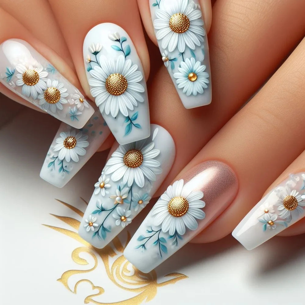 24pcs Press on Nails Flower Design Mid-length Ballet False Nail Fashion Brown Full Cover Manicure Tips Datachable Fake Nails Set