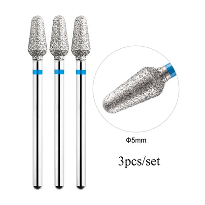 TP 3pcs/set Flame Diamond Nail Drill Bits 3/32'' Russian Electric File Bits Milling Cutter for Manicure Cuticle Remove Nail Tool