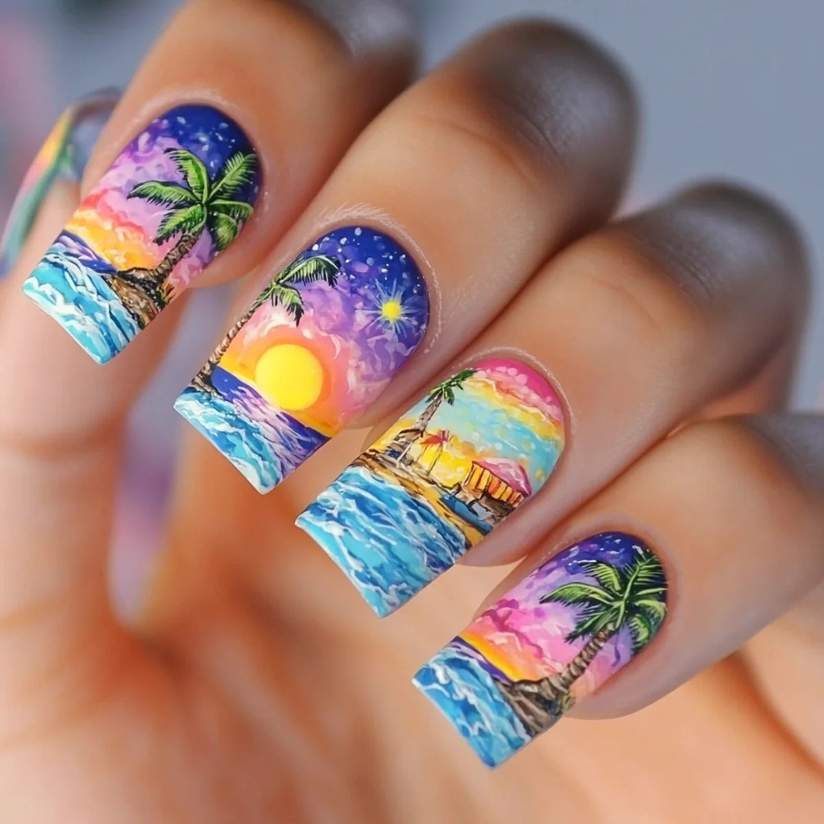 24Pc Colorful Sunflower Pattern Design Fake Nails Detachable Long Ballet Press on False Nails Fashion Nails Art Tips for Spring.