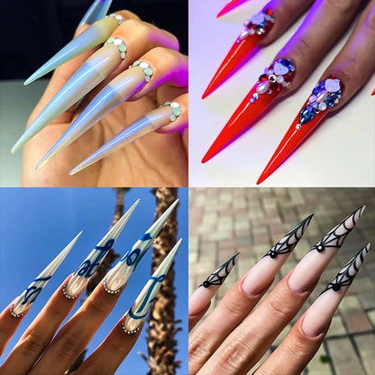 Super Long Sharp Nail Tips Fake Natural Transparent False Nails Durable Extension Acrylic UV Gel Manicure Salon Tools Supplies