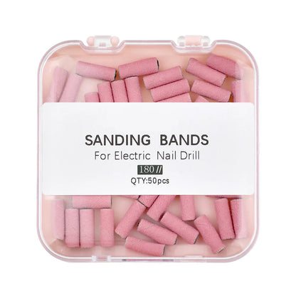 Pink 3MM Sanding Bands 50 Pcs With Mandrel Bit Se 180 Fine Grit Small Nail Files Sanding Band for Acrylic Nails Gel Manicure