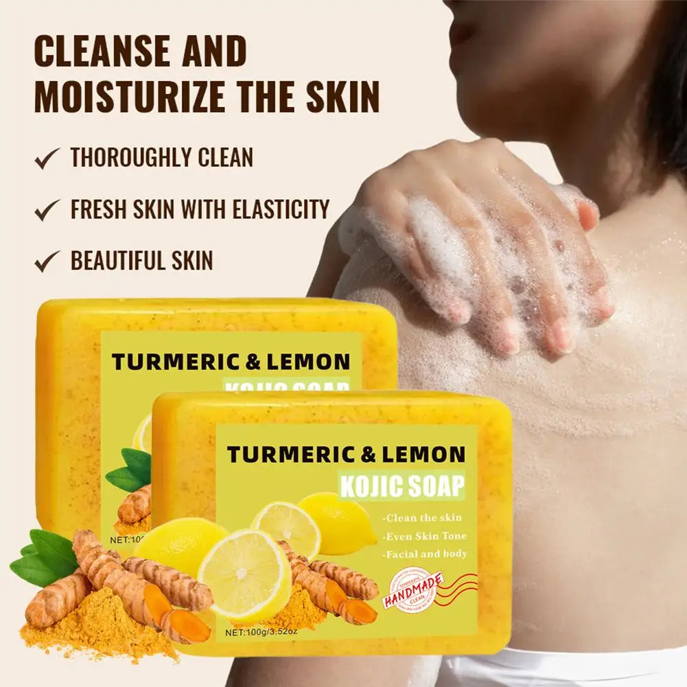 Organic Lemon Turmeric Kojic Acid Soap for Dark Spots, 100g Turmeric Soap for Face Wash Reduce Dark Spot Skin Care