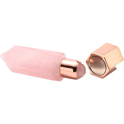 Rose Quartz Crystal Essential Oil Roll Bottle Beauty Massage Skin Care Tool for Facial Neck Body Muscle Relaxation