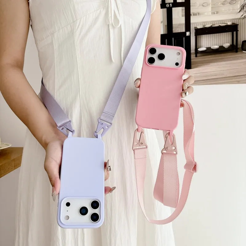 Candy Strap Case For iPhone 17 Pro Max 16E 16 14 15 Plus 13 11 12 Air Crossbody Lanyard Cord Rope Soft Silicone Shockproof Cover