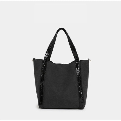 Retro Large-capacity Canvas Tote Bag Brand Contrast Color Sequins Highquality Handbag Unisex Large Travel Shoulder Messenger Bag