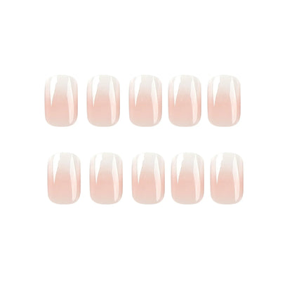 Glossy Press on Nails Set Short Oval Shiny Gradient French Nail Art Design Reusable Full Cover Fake Nails with Glue for Girls
