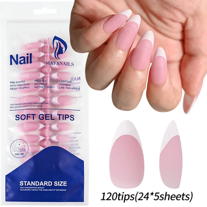 120/150pcs Matte White French Gel Nail Tips Medium Almond Nude Press On Nails 0.75-2.6cm Pink/Nude ABS Soft Gel Nail Flase Tips