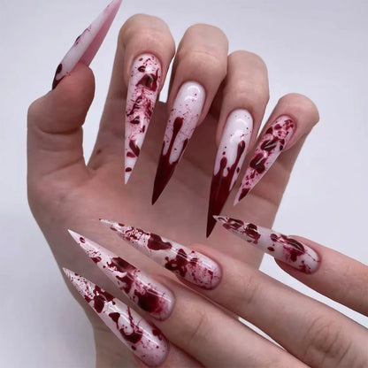 Halloween Cool Spice Style Spider Skull False Nails Purple Halo Dyeing Detachable Finished Fake Nails Press on Nail with Glue