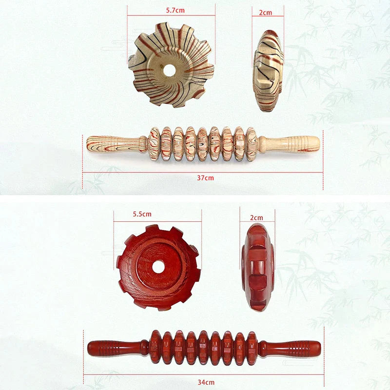 Natural Curved Wooden Massage Roller for Waist and Back, Multi-Functional Body Roller for Cellulite Reduction & Muscle Tension
