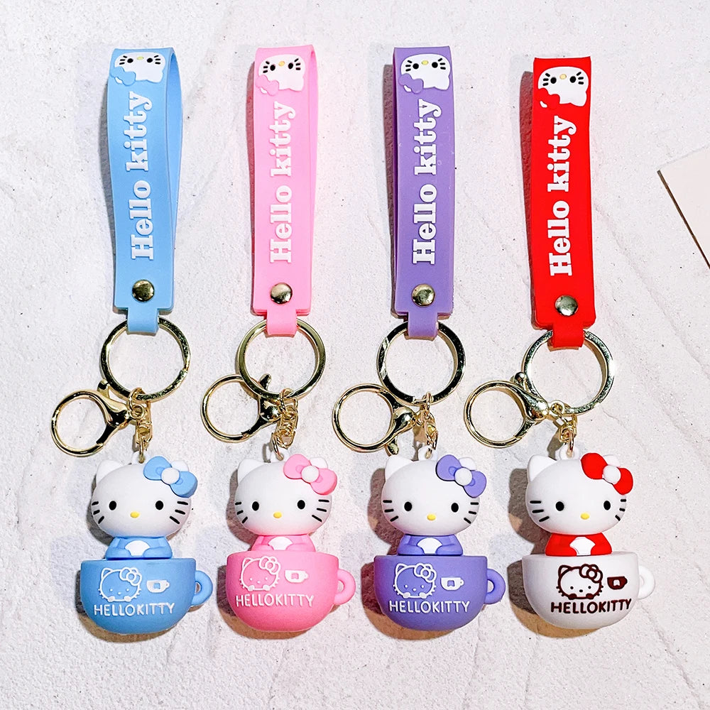 Teacup Key Chain Women Cute Cartoon Hello Kitty Keychain Girl Schoolbag Shoulder Bag Car Keyring Kid Kawaii Gift Festival gifts