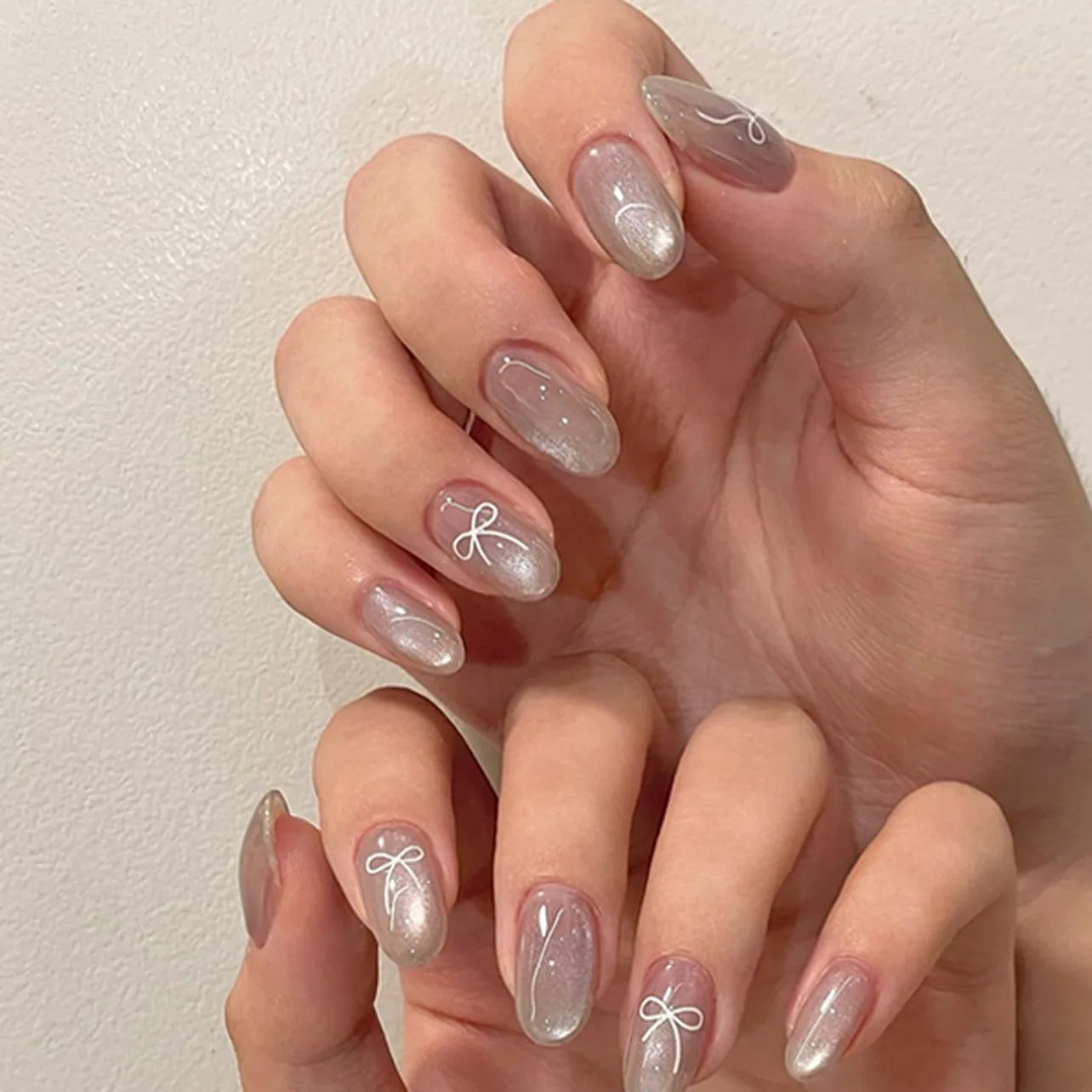 24Pcs Solid Nude Color Fake Nails with Jelly Glue Short Almond Press on False Nails Wearable Oval Finished Full Cover Nail Tips