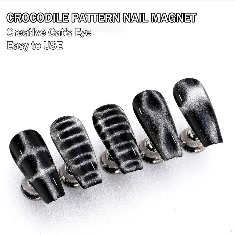 12pcs Crocodile Pattern Nail Magnet Nail Art Cat Eye Snake Skin Wave Geometric Nail UV Attraction Magnets Set Manicure DIY Tool