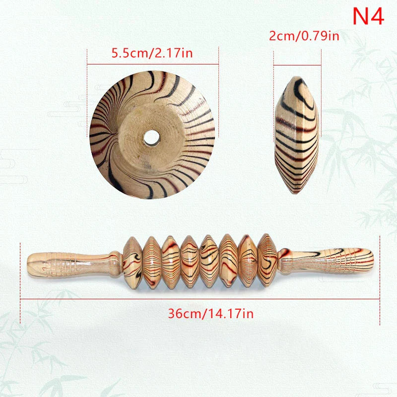 Natural Curved Wooden Massage Roller for Waist and Back, Multi-Functional Body Roller for Cellulite Reduction & Muscle Tension