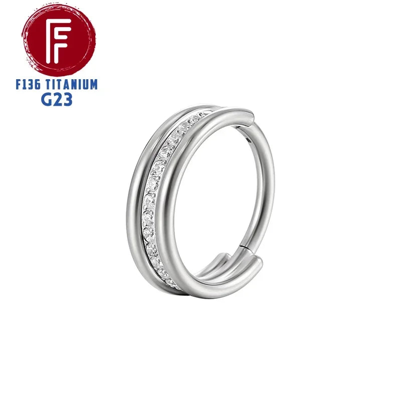 G23 Titanium Daith Cartilage Earrings 16G Helix Nose Septum Piercing Conch Hinged Clicker Body Jewelry Ear Ring Zircon Wholesale