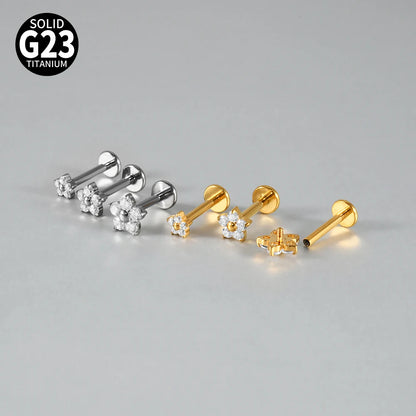 1/5PCS F-136 Implant Titanium Different Size Flower Zirconia Labret 16G Internal Threaded Cartilage Helix Lobe Earring Piercing