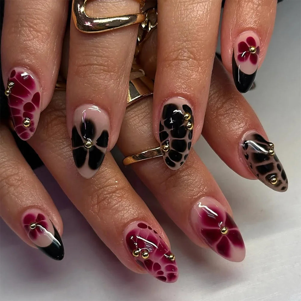 24pcs Pink Flower Almond Press on Nails Simple Fake Nails False Nails Artificial Tip Накладные Ногти Uñas Postizas Mujer 네일팁