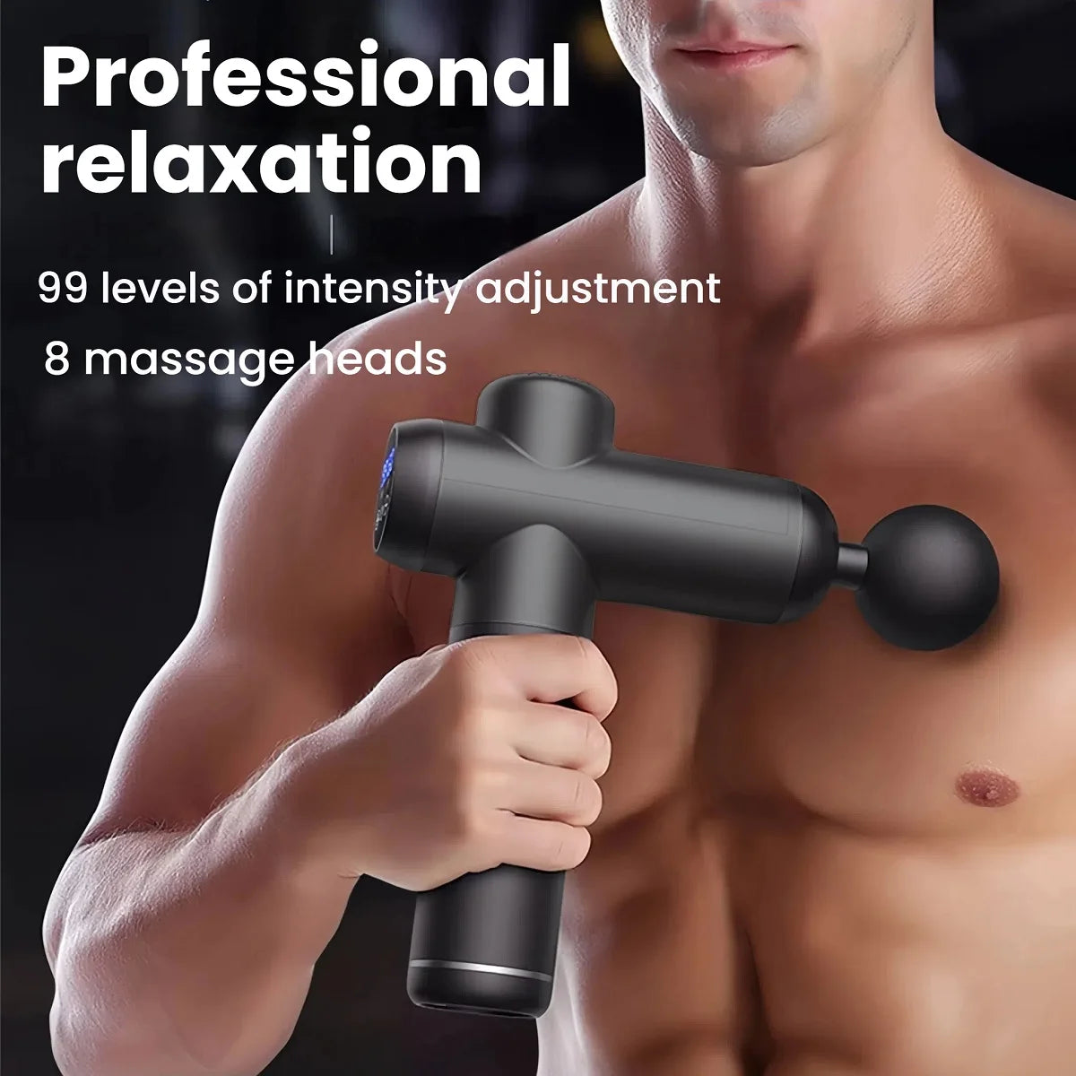 Portable Massage Gun with 8 Heads 99 Speed Levels High Power Muscle Relaxation for Athletes and Fitness Enthusiasts