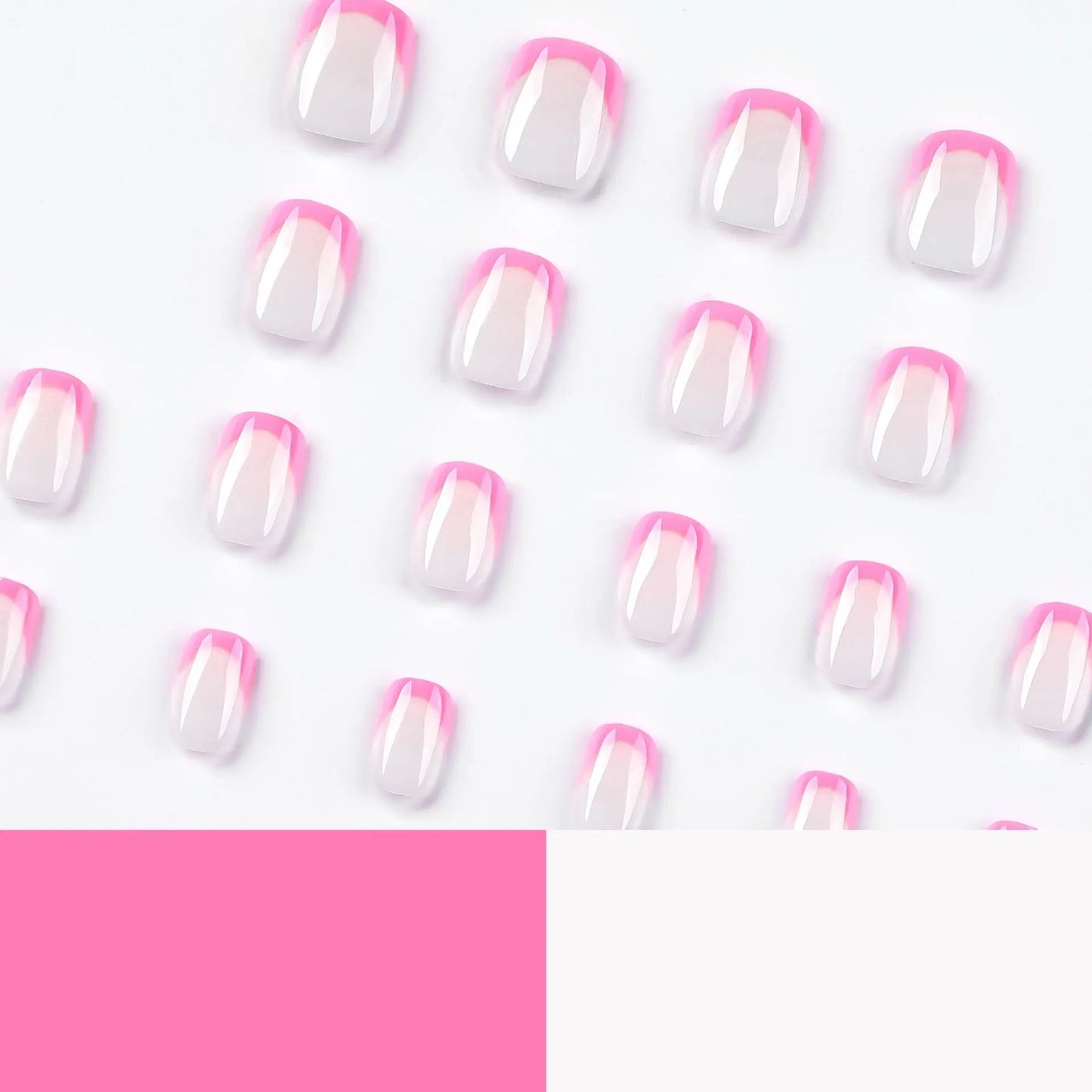 Simple Pink French Wearable Fashion Short Square Fake Nails Detachable Full Cover Finished False Nails Press on Nails with Glue