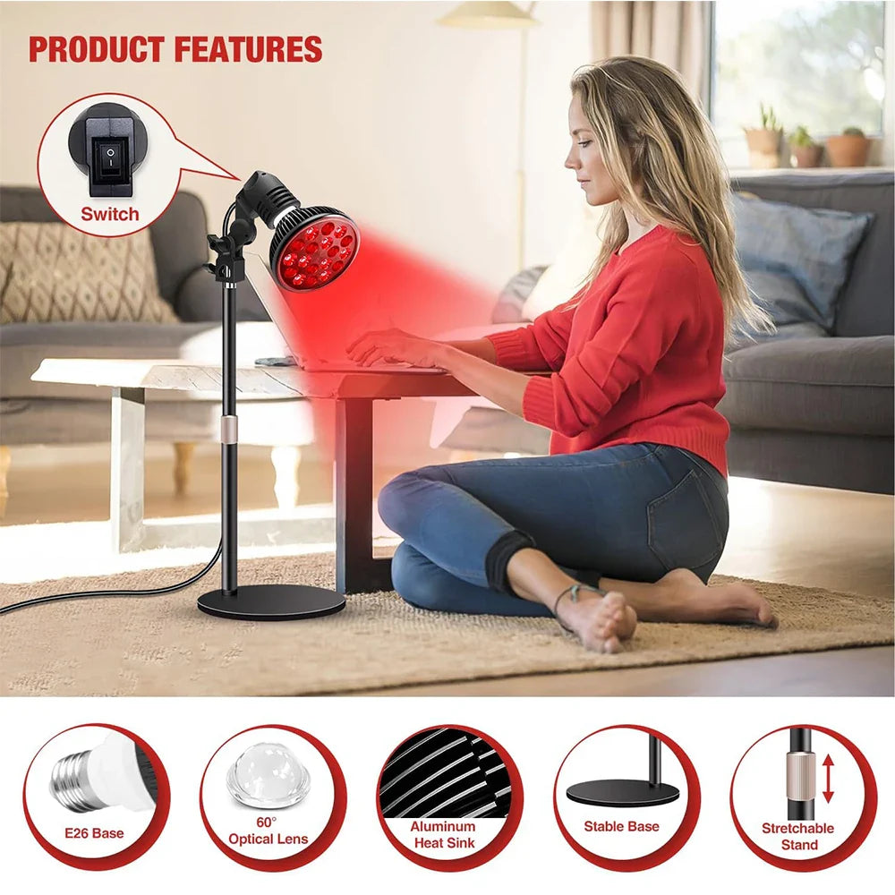 E27 Red and Near Infrared Light Therapy Device with Adjustable Stand,660nm＆850nm Desk for Neck,Knee Pain Relief,Skin Wellness