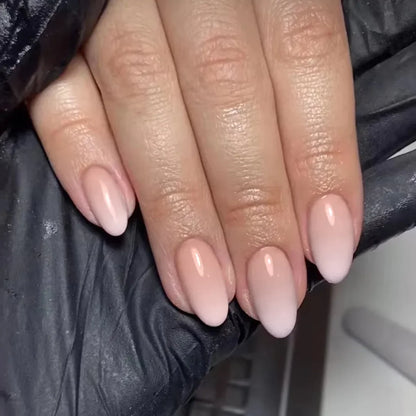 Glossy Press on Nails Set Short Oval Shiny Gradient French Nail Art Design Reusable Full Cover Fake Nails with Glue for Girls