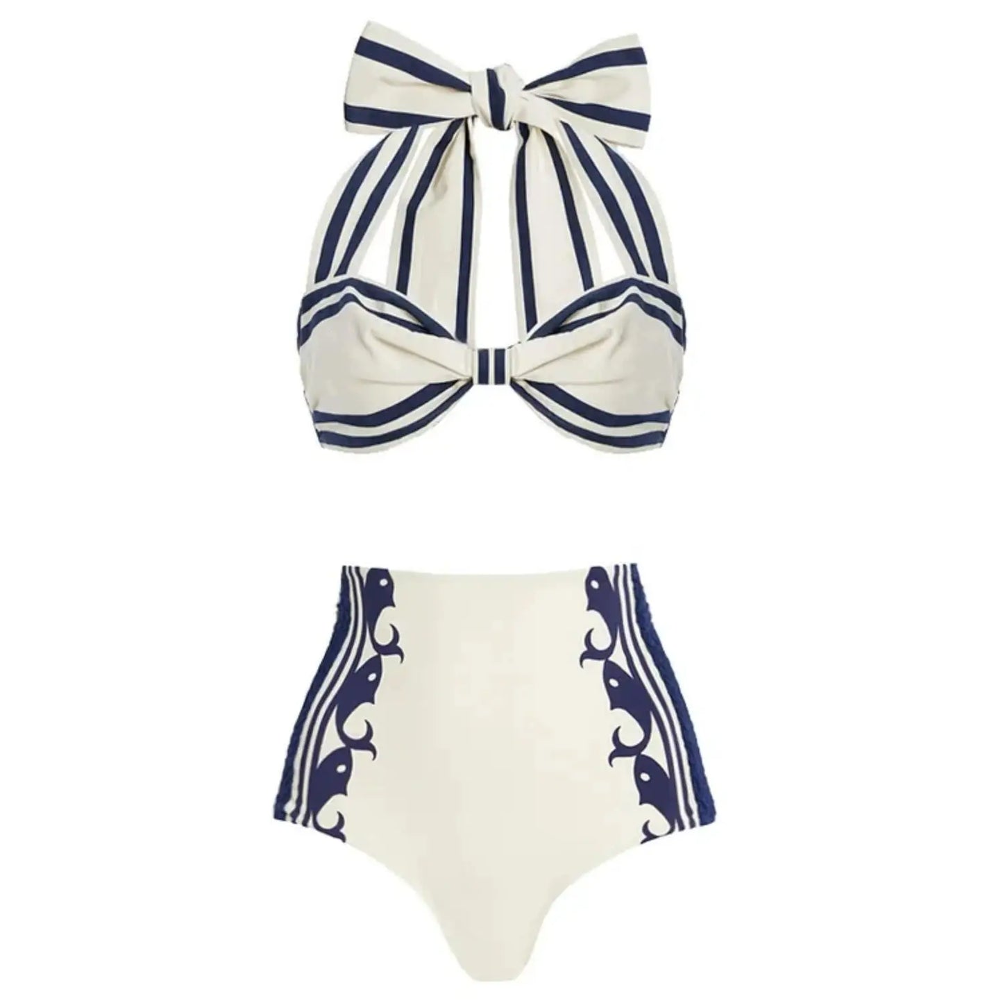 2Pcs Striped Swimsuit With Long Skirt Sexy Women Bikini Push Up Swimwear Halter Biquini Female Bathing Suit Slimming Beachwear