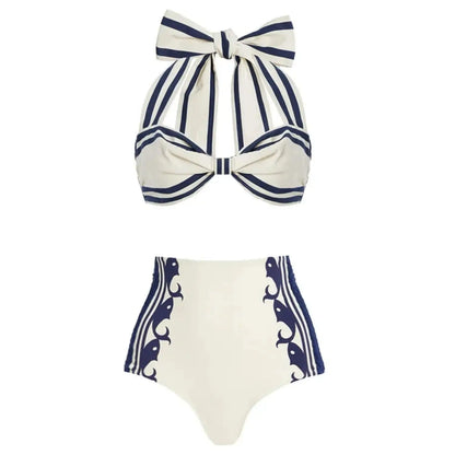 2Pcs Striped Swimsuit With Long Skirt Sexy Women Bikini Push Up Swimwear Halter Biquini Female Bathing Suit Slimming Beachwear