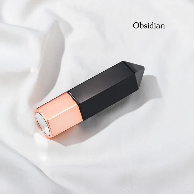 Facial Beauty Natural Healing Rose Quartz Obsidian Crystal Column Perfumes Essential Oil Roller Bottles Mother's Day Women Gift