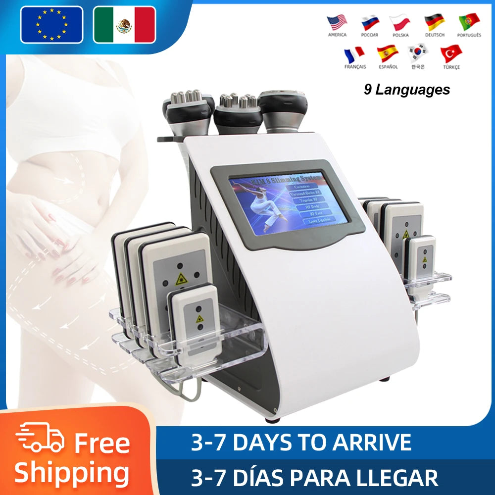 6 In 1 40K Ultrasonic Cavitation Machine Vacuum Body Slimming Massage Weight Loss Skin Tightening Lifting Beauty Device