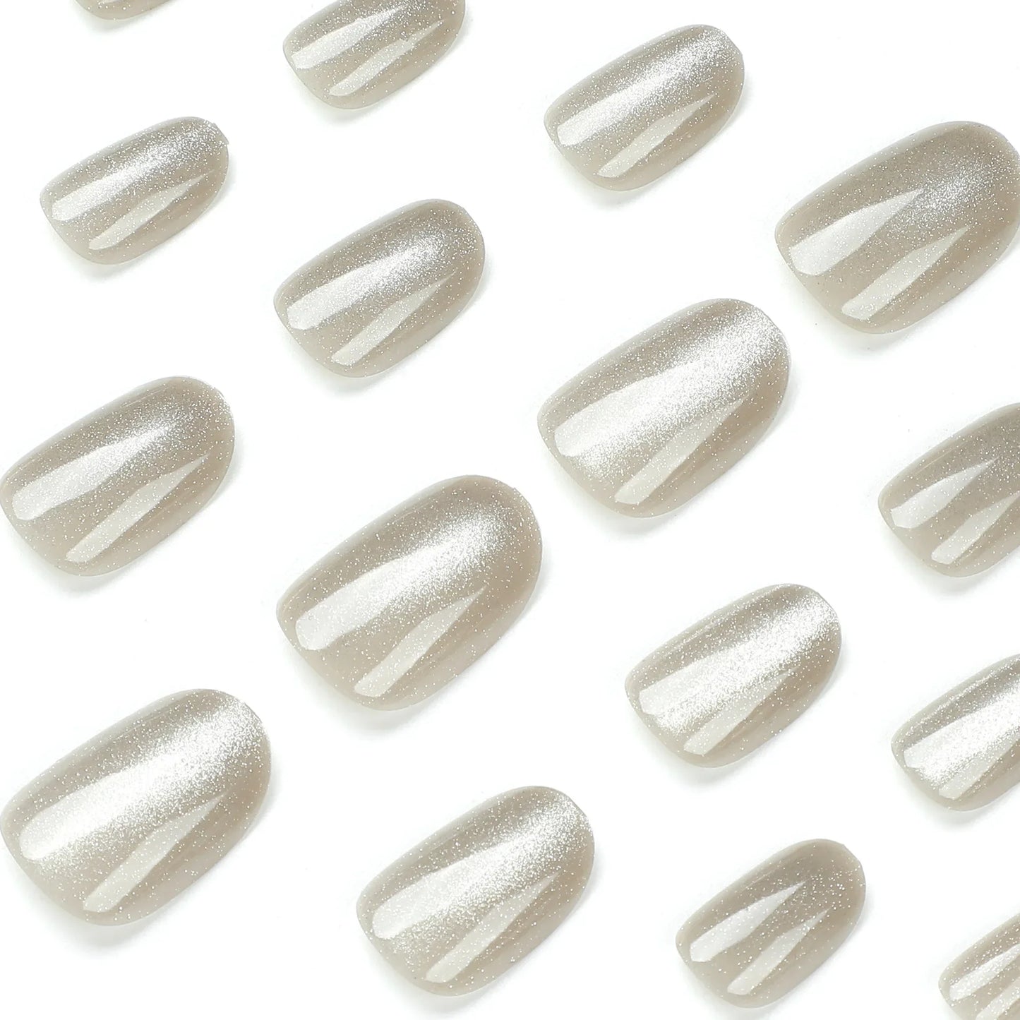 24pcs/set cat eyes fake nails for women girls red brown green blue grey sparkling short tips faux ongles press on false nail