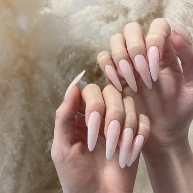 24Pcs Orange Gradient Almond Fake Nails Detachable Simple Pure Color Press On Fake Nails Tips With Glue Long y2k Pink Nails