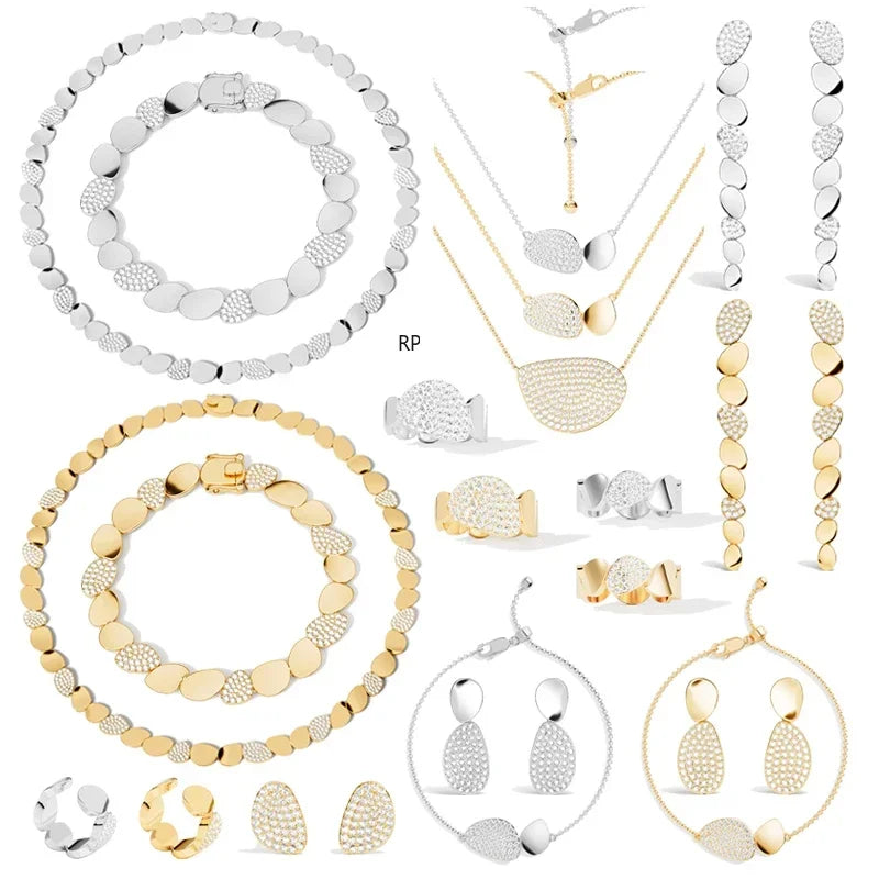 R&P  Silver Irregular Elliptical Geometry Ring Earrings Bracelet Necklace Women Classic Luxury Fashion Party Feast Jewelry