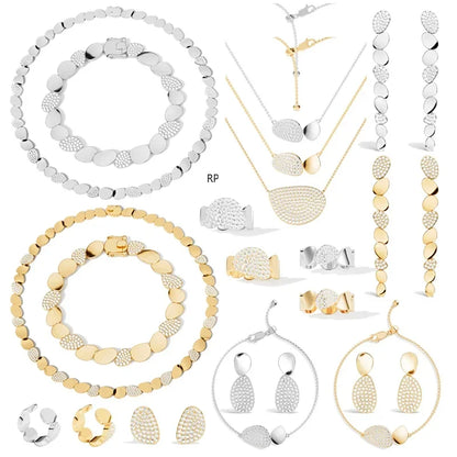 R&P  Silver Irregular Elliptical Geometry Ring Earrings Bracelet Necklace Women Classic Luxury Fashion Party Feast Jewelry