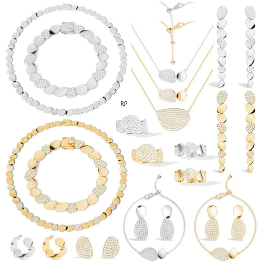 R&P  Silver Irregular Elliptical Geometry Ring Earrings Bracelet Necklace Women Classic Luxury Fashion Party Feast Jewelry