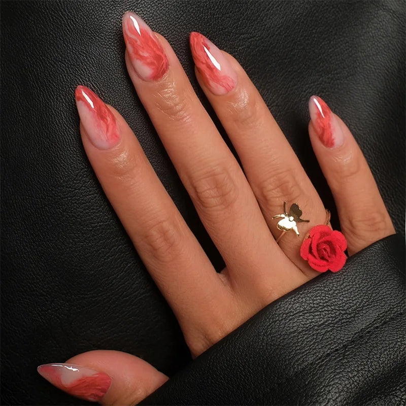 24Pcs Stiletto Press on Nails Glitter Almond False Nails French Tip Fake Nails with Glue Detachable Full Cover Acrylic Nail Tips