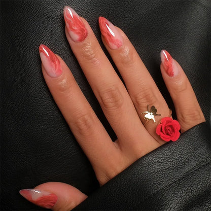 24Pcs Stiletto Press on Nails Glitter Almond False Nails French Tip Fake Nails with Glue Detachable Full Cover Acrylic Nail Tips