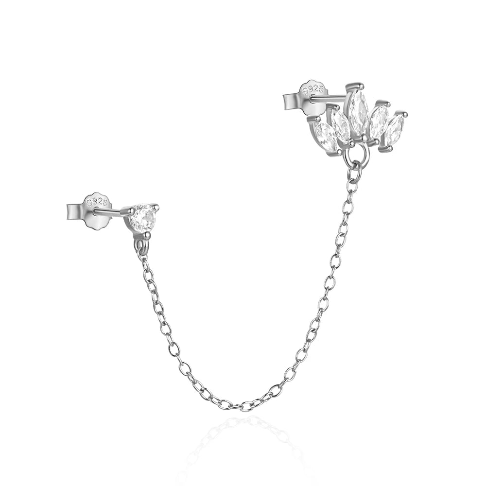 CANNER 1PC 925 Sterling Silver Horse Eye Chain Tassel Zircon Drop Earrings For Women Ins Minimalism Geometric Earrings Gift