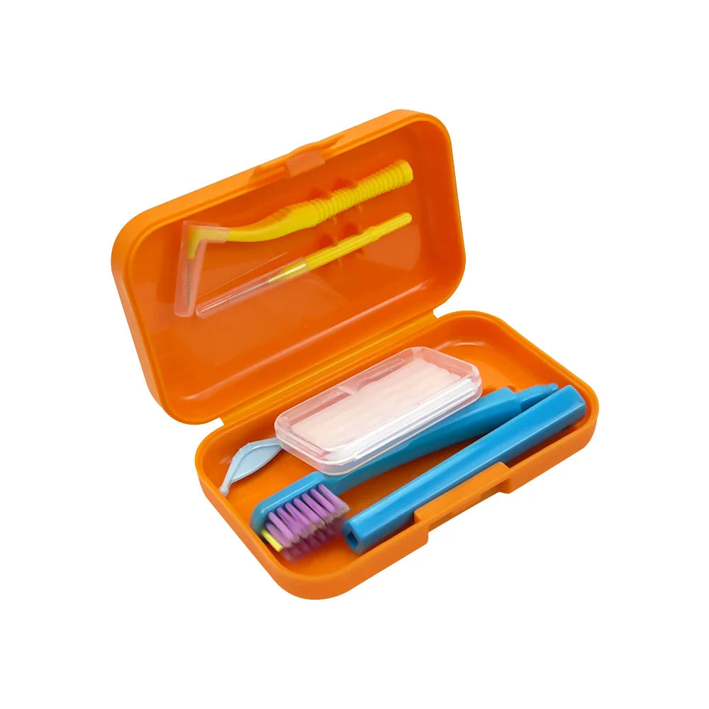 1 Box Dental Cleaning Care Kits Portable Travel Oral Teeth Cleaning Set Detachable Toothbrush Interdental Brush Storage Case