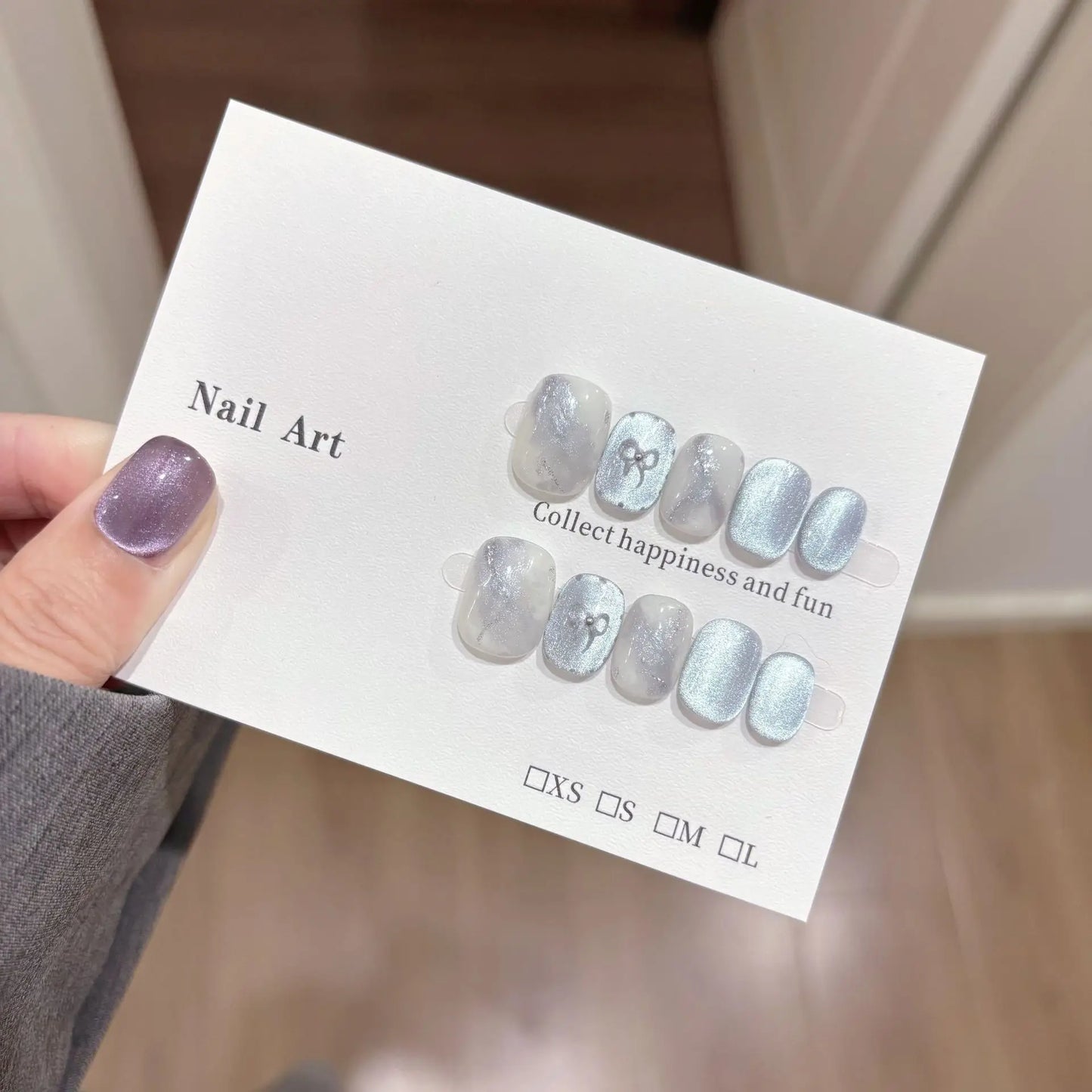 10Pcs Short Handmade Light Green Press On Nails Cat Eyes Pure Ballerina Decoration Wearable False Nails Full Cover Nail Tips Art