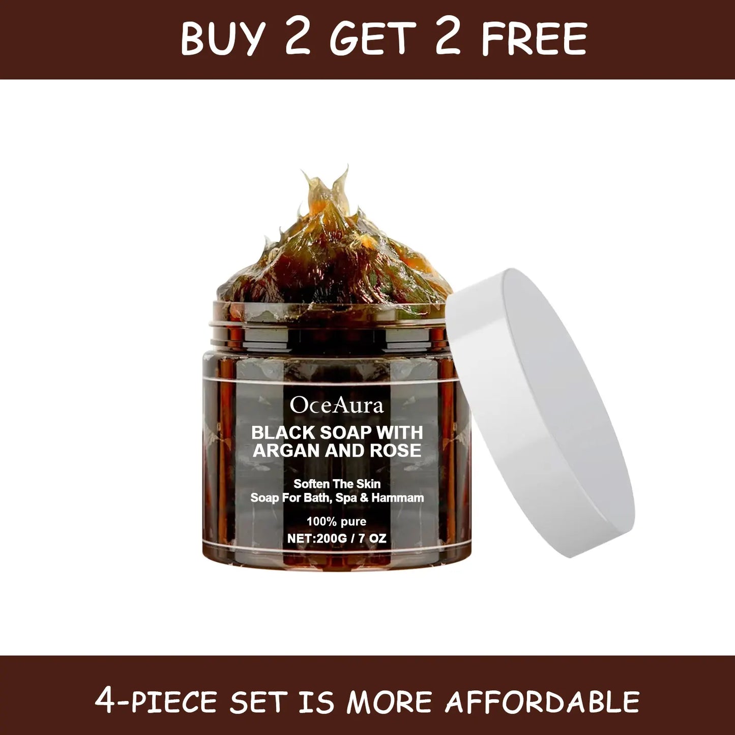 OCEAURA 200g Black Soap With Argan And Rose lack Beldi Soap Ideal For Dead Skin Remover Body Scrub Purifying Deep Cleansing