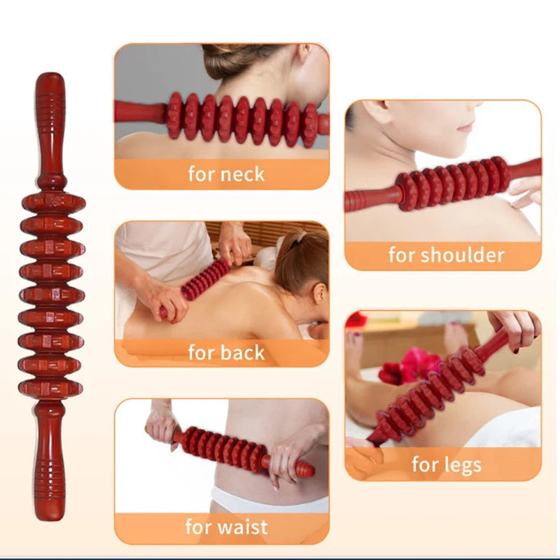 Natural Curved Wooden Massage Roller for Waist and Back, Multi-Functional Body Roller for Cellulite Reduction & Muscle Tension