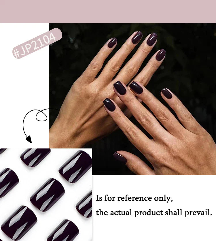 Solid Color Wearable Nail Art Fashion Red Blue Rose Pink Square Shape Finished False Nails Press on Nails with Glue Wholesale