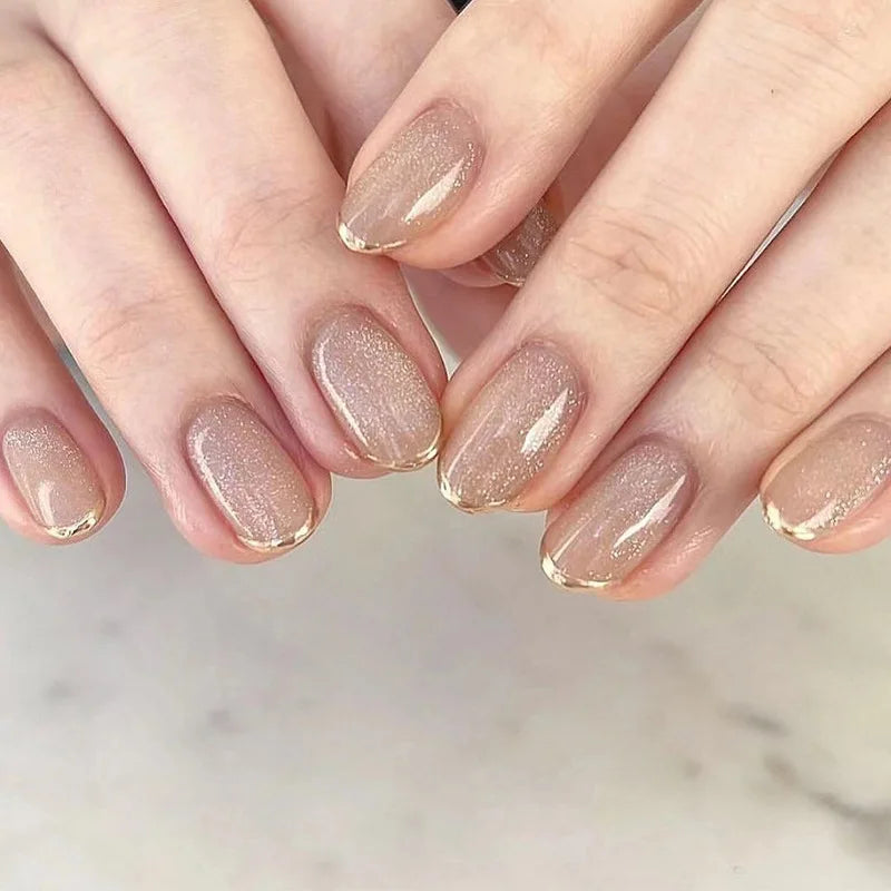 24Pcs Long Almond Fake Nails with White Edge Design Wearable French Press on False Nails Simple Full Cover Nail Tips Manicure
