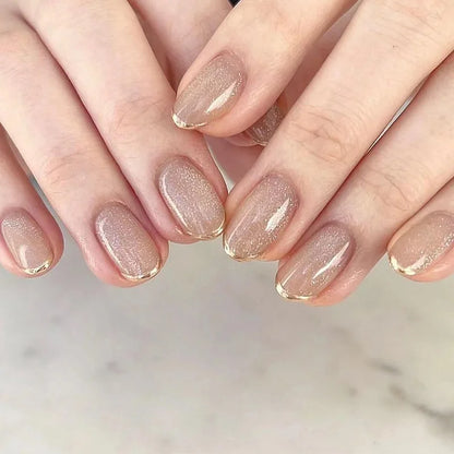 24Pcs Long Almond Fake Nails with White Edge Design Wearable French Press on False Nails Simple Full Cover Nail Tips Manicure