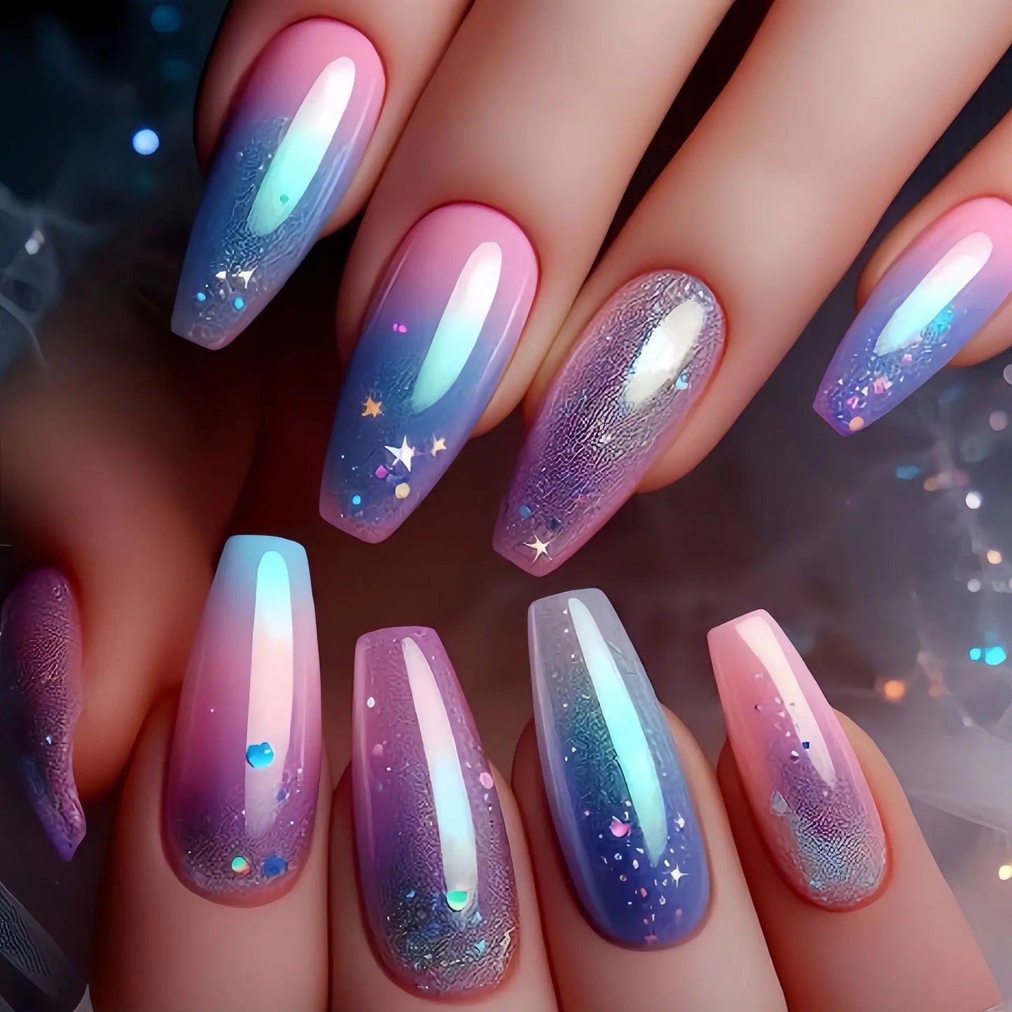 24Pc Colorful Sunflower Pattern Design Fake Nails Detachable Long Ballet Press on False Nails Fashion Nails Art Tips for Spring.