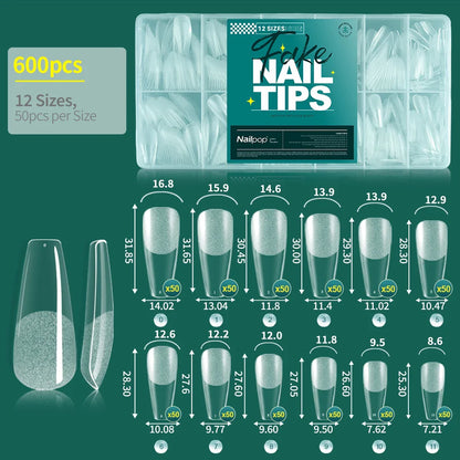 Nailpop 600PCS Soft Gel X Nail Tips Full Cover Coffin Stiletto Fake Nails Extra Short Almond Square Soak Off Gel False Nail Tips