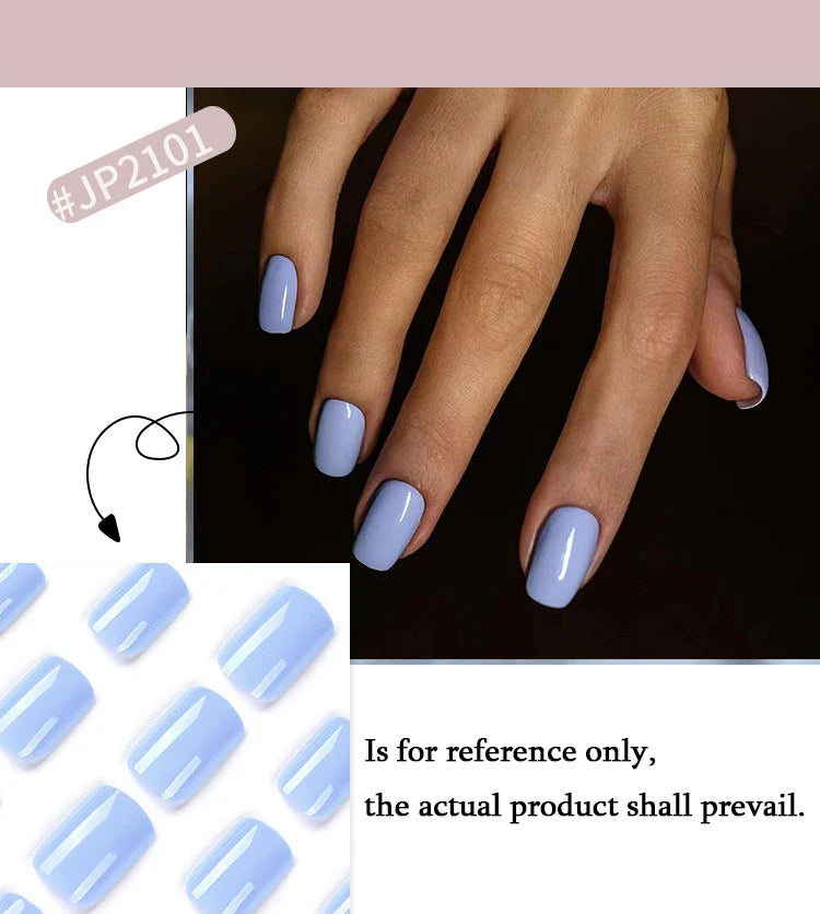 Solid Color Wearable Nail Art Fashion Red Blue Rose Pink Square Shape Finished False Nails Press on Nails with Glue Wholesale